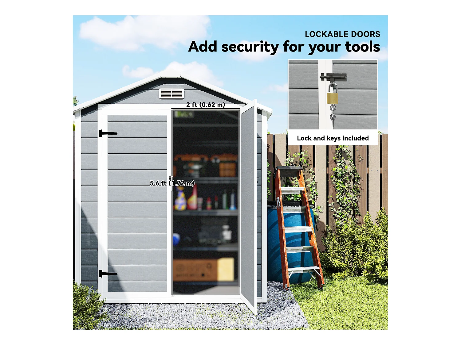 Casetta da giardino con finestra e doppia porta in alluminio pp grigio