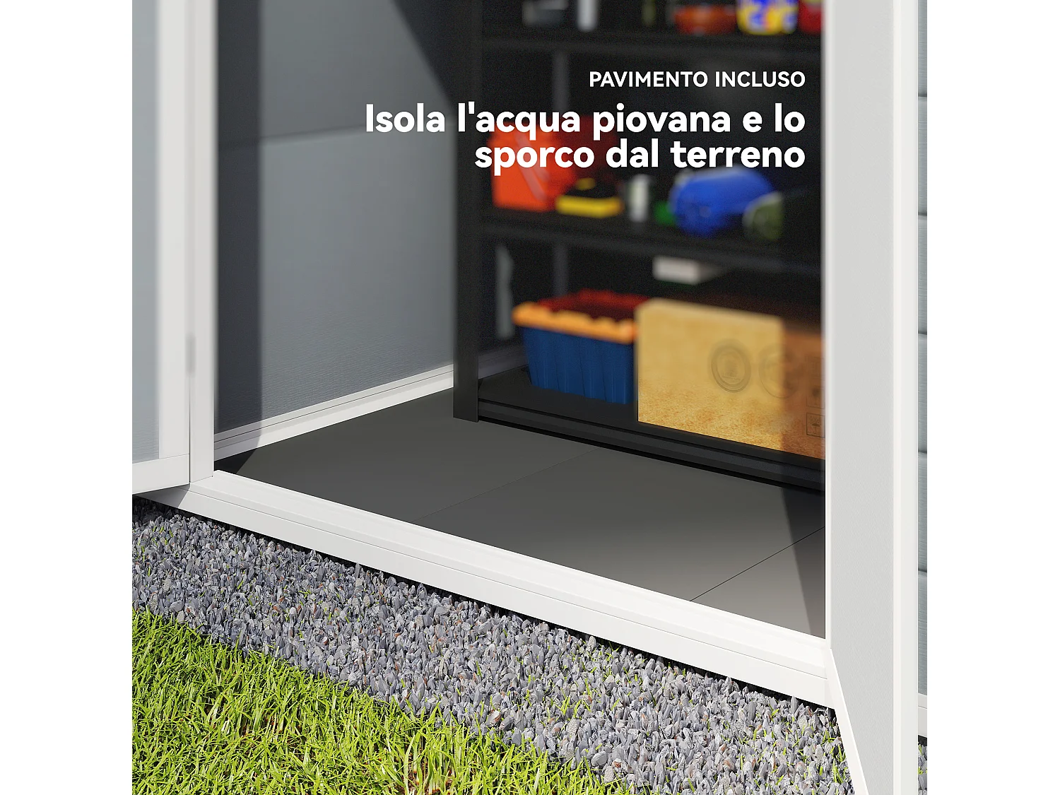 Casetta da giardino con finestra e doppia porta in alluminio pp grigio