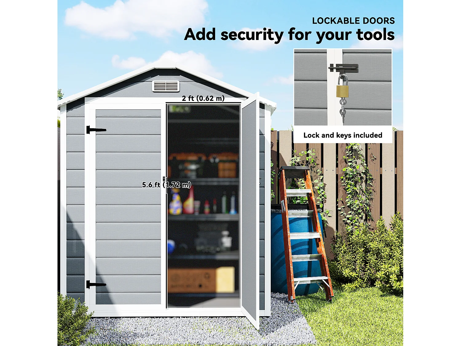 Casetta da giardino con finestra e doppia porta in alluminio pp grigio