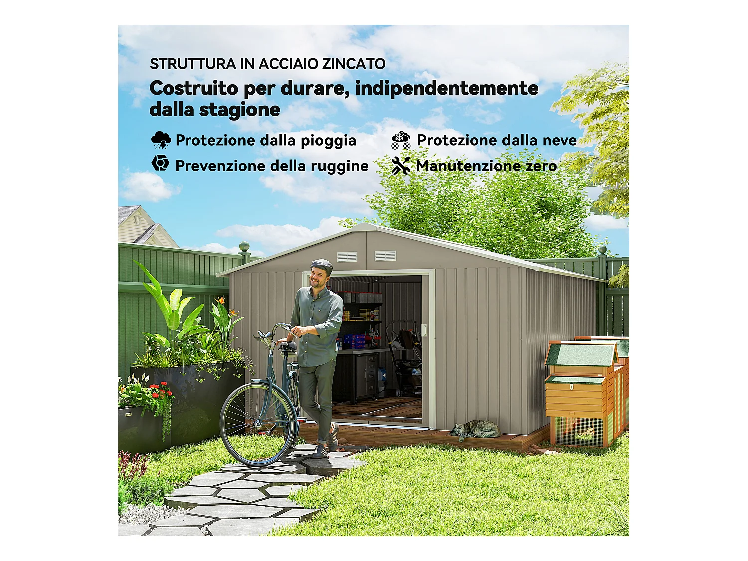 Capanno attrezzi in acciaio porte scorrevoli 340x386x200cm