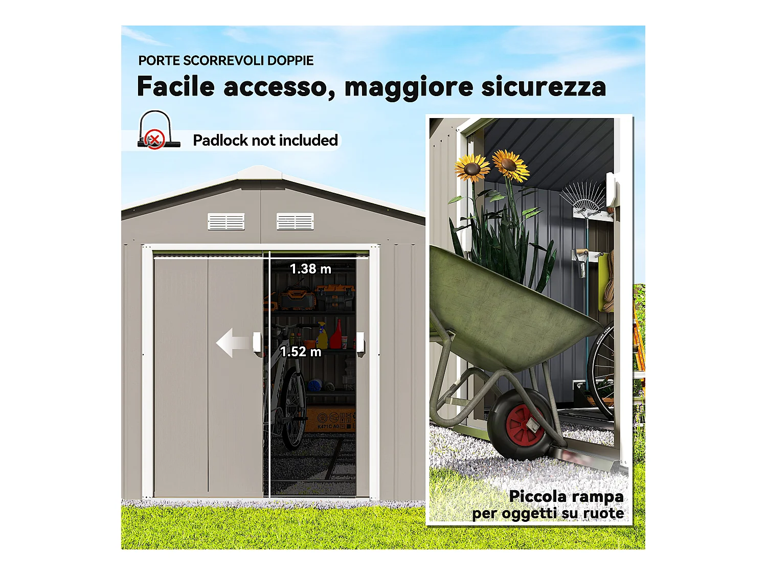 Capanno attrezzi in acciaio porte scorrevoli 340x386x200cm