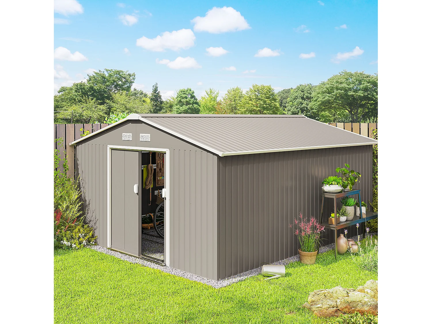 Capanno attrezzi in acciaio porte scorrevoli 340x386x200cm