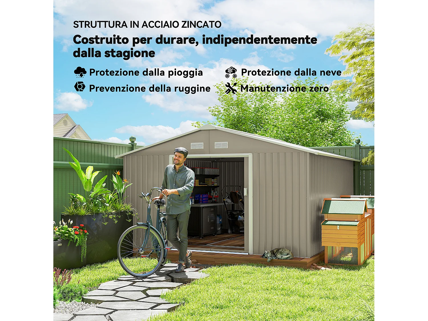 Capanno attrezzi in acciaio porte scorrevoli 340x386x200cm