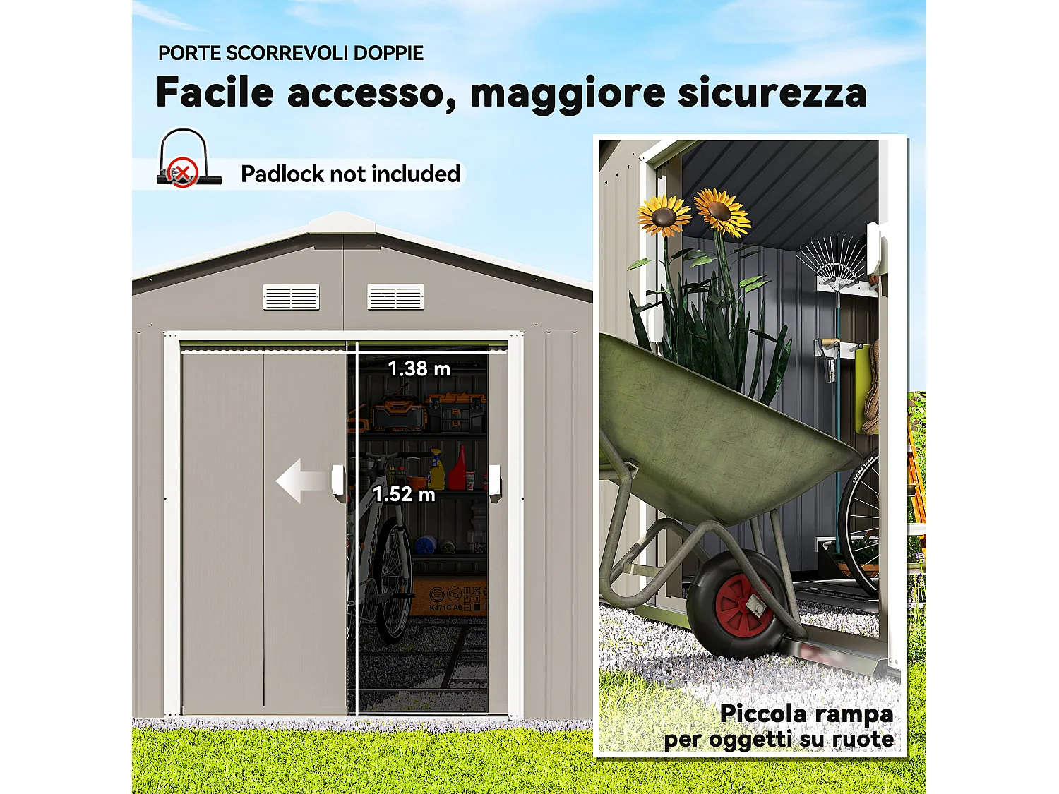 Capanno attrezzi in acciaio porte scorrevoli 340x386x200cm