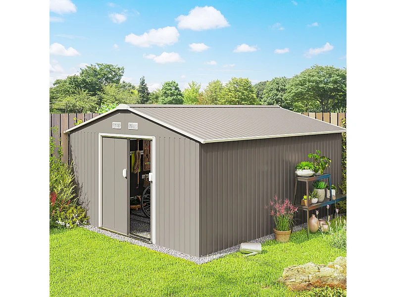 Capanno attrezzi in acciaio porte scorrevoli 340x386x200cm