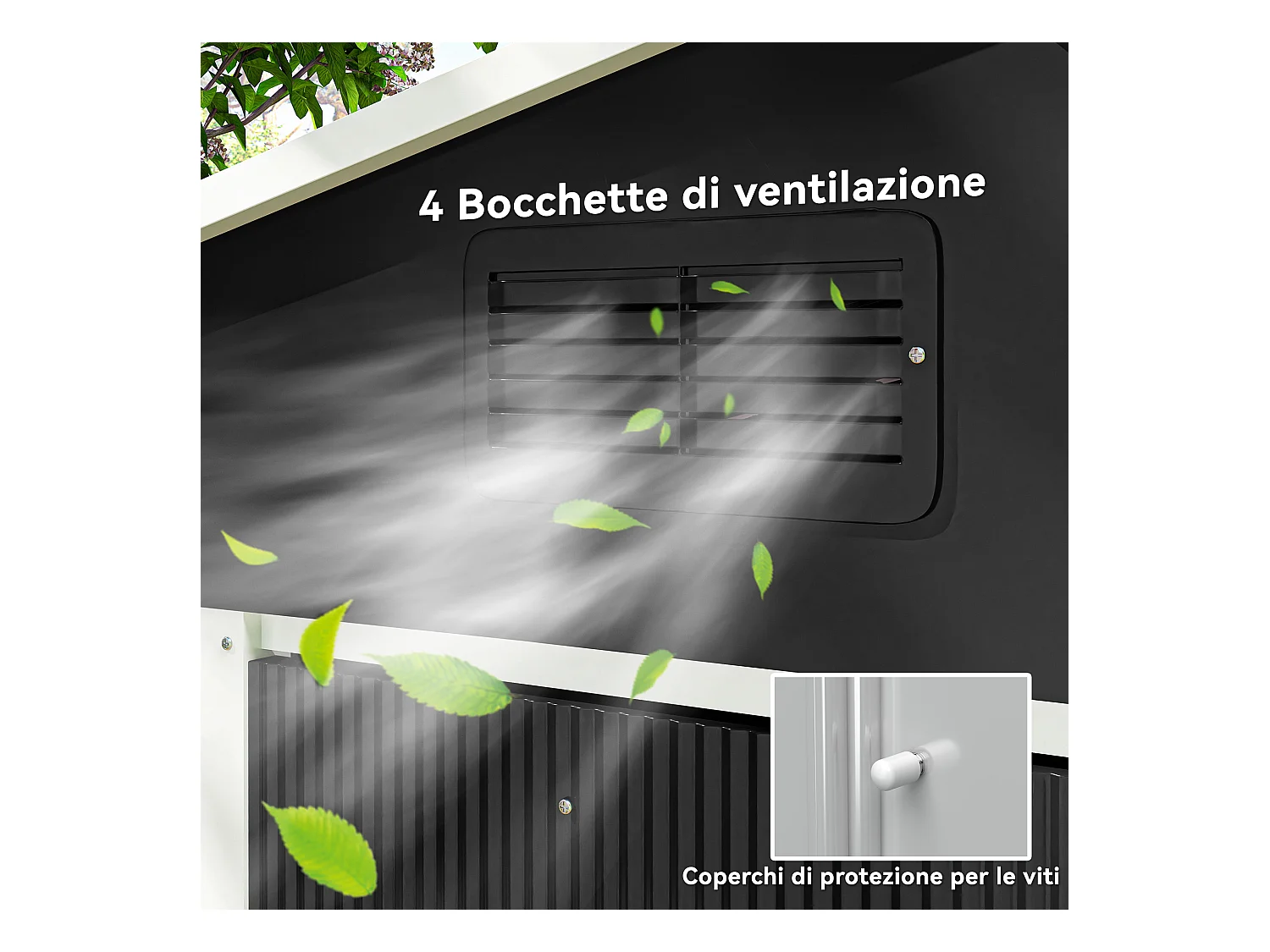 Capanno porta attrezzi a 2 porte scorrevoli con griglie in acciaio