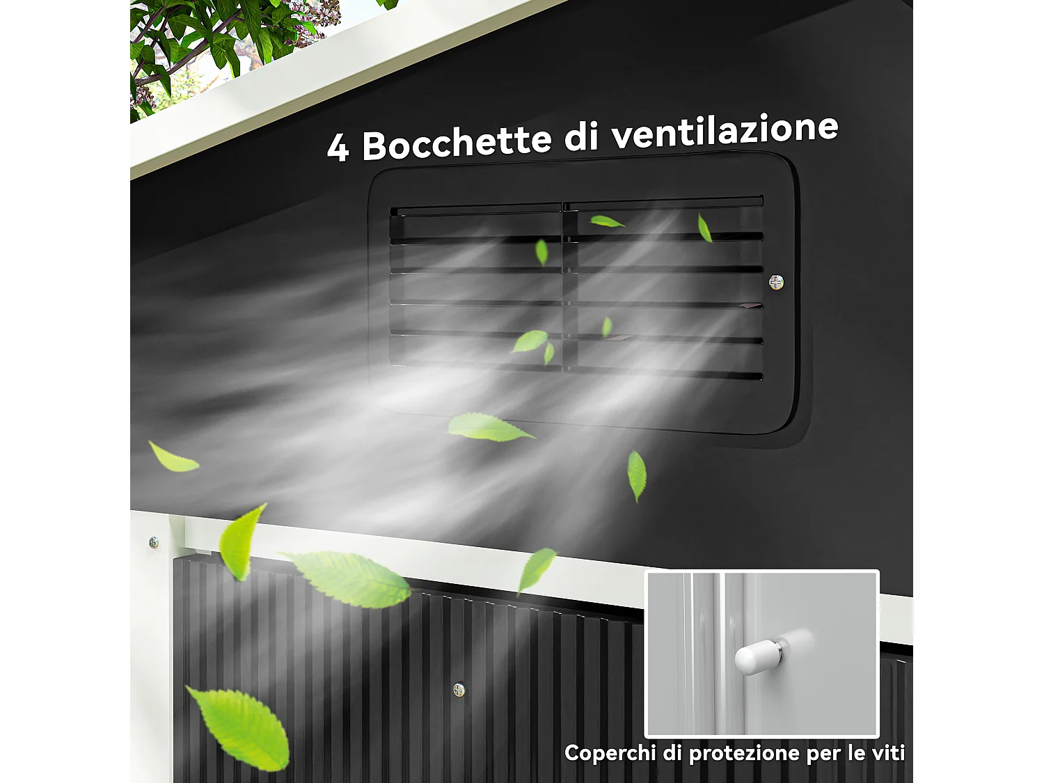 Capanno porta attrezzi a 2 porte scorrevoli con griglie in acciaio