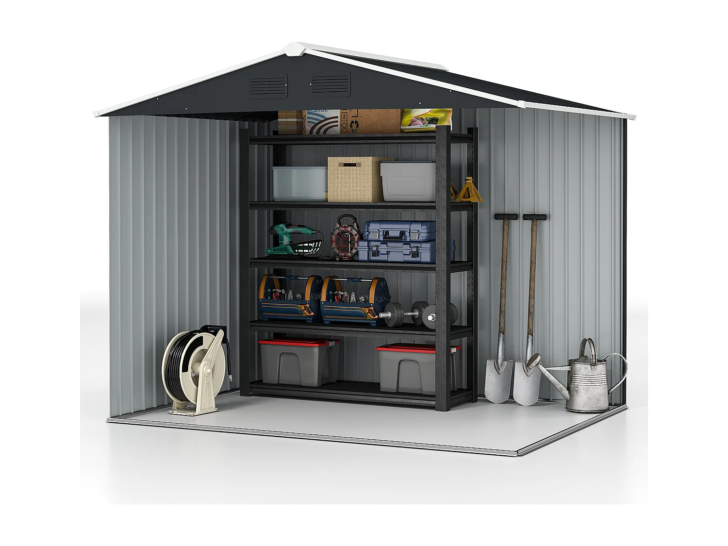 Capanno porta attrezzi a 2 porte scorrevoli con griglie in acciaio