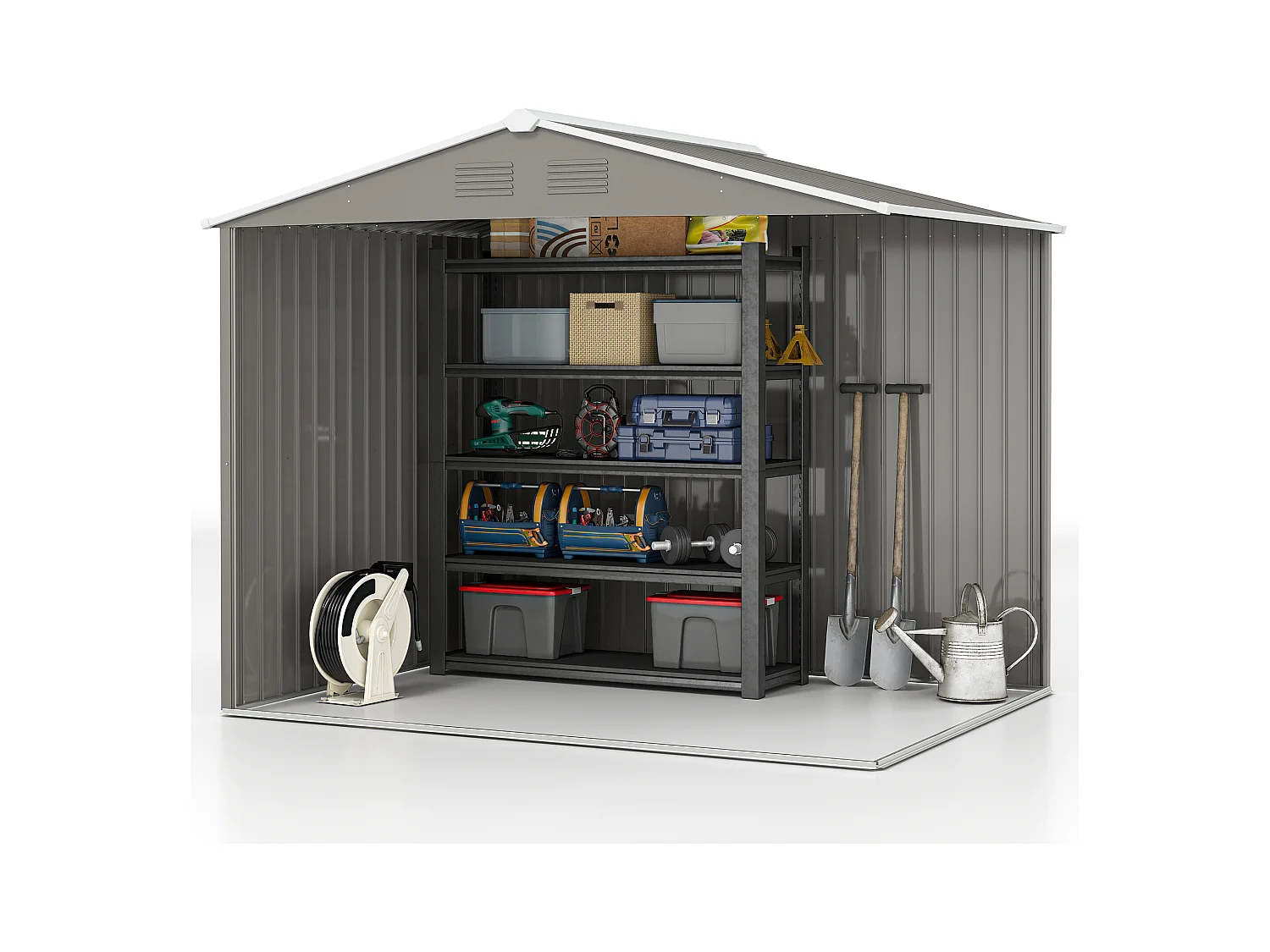 Casetta da giardino con doppia porta e 4 prese d'aria grigio