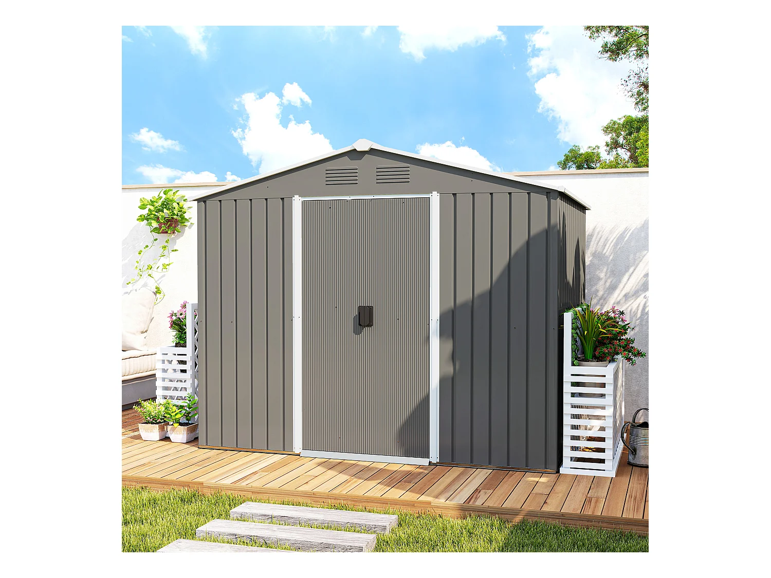 Casetta da giardino con doppia porta e 4 prese d'aria grigio