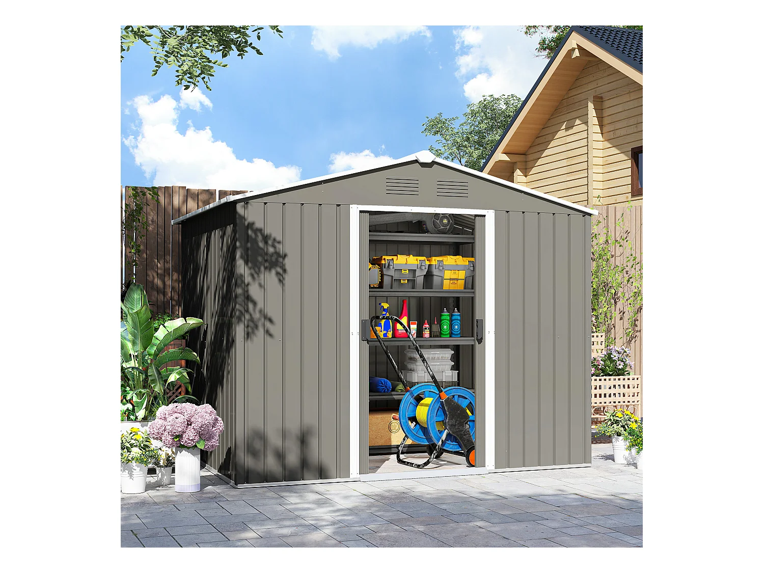Casetta da giardino con doppia porta e 4 prese d'aria grigio