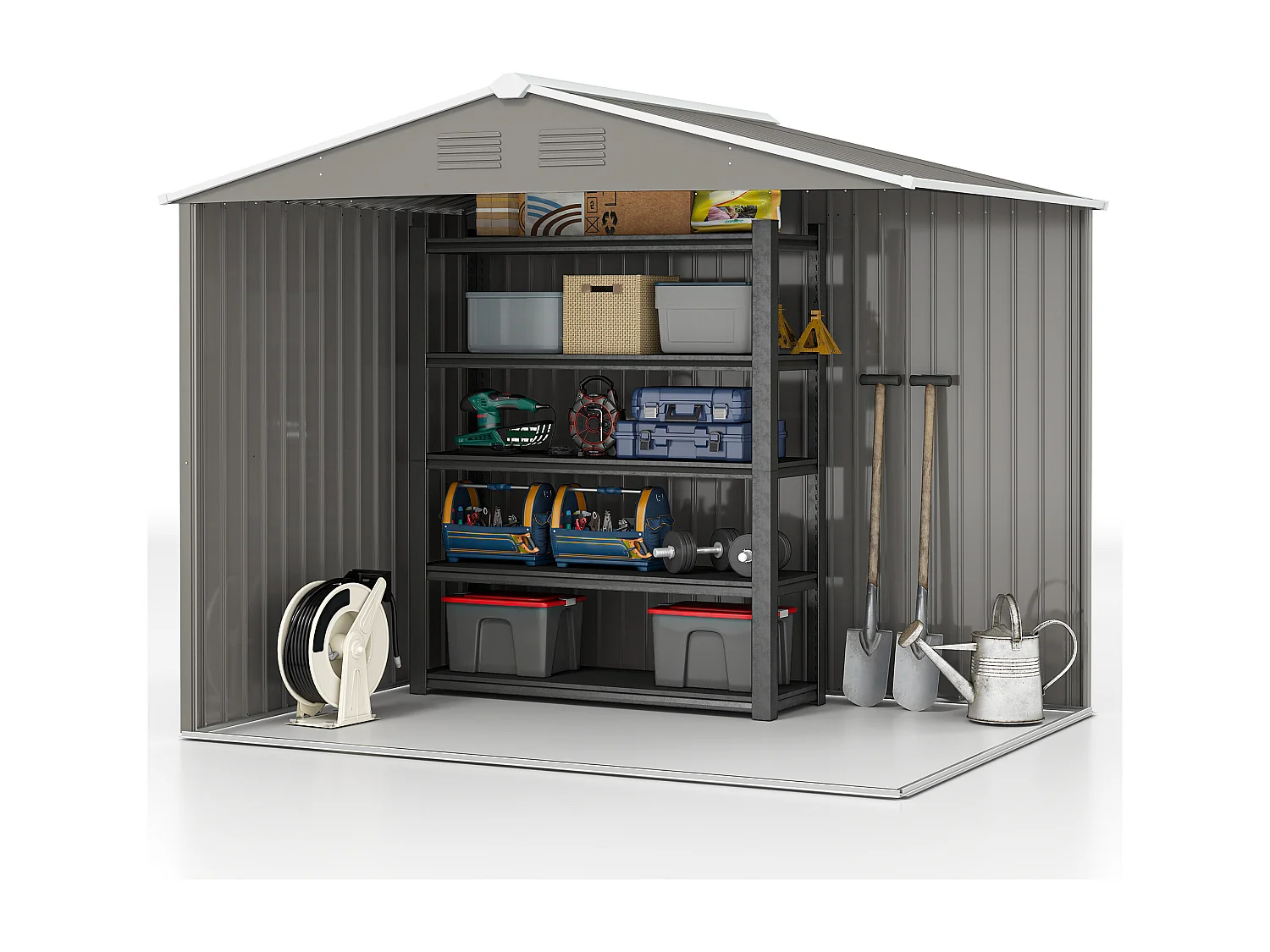 Casetta da giardino con doppia porta e 4 prese d'aria grigio