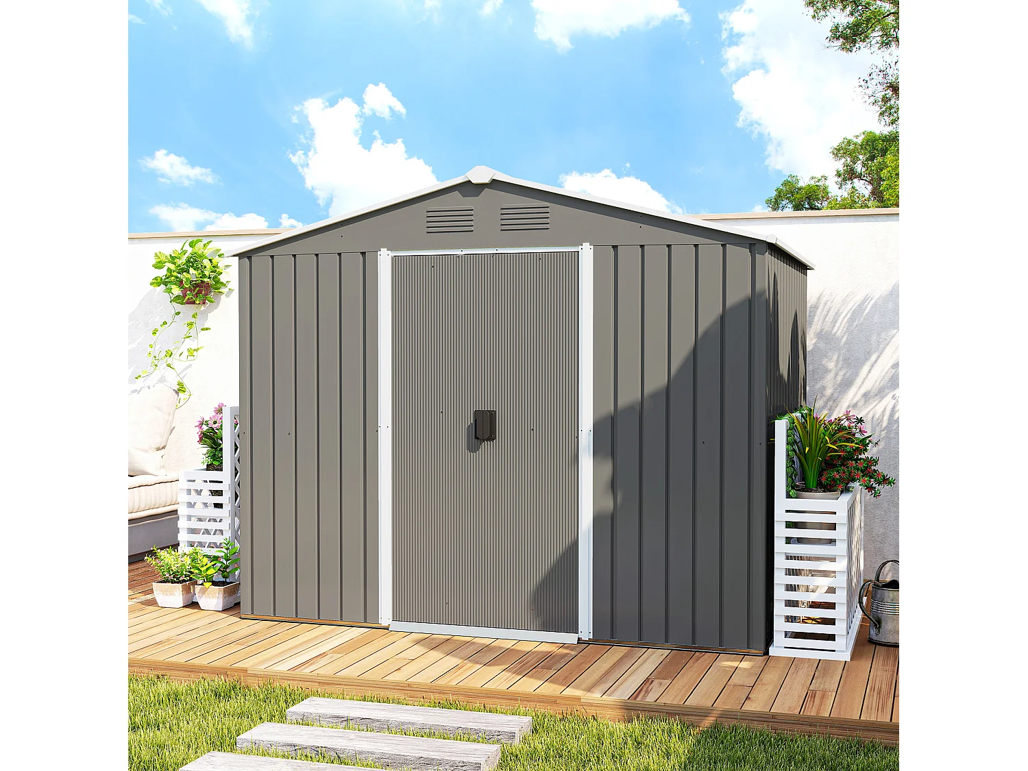Casetta da giardino con doppia porta e 4 prese d'aria grigio