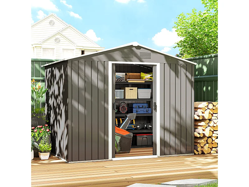 Casetta da giardino con doppia porta e 4 prese d'aria grigio
