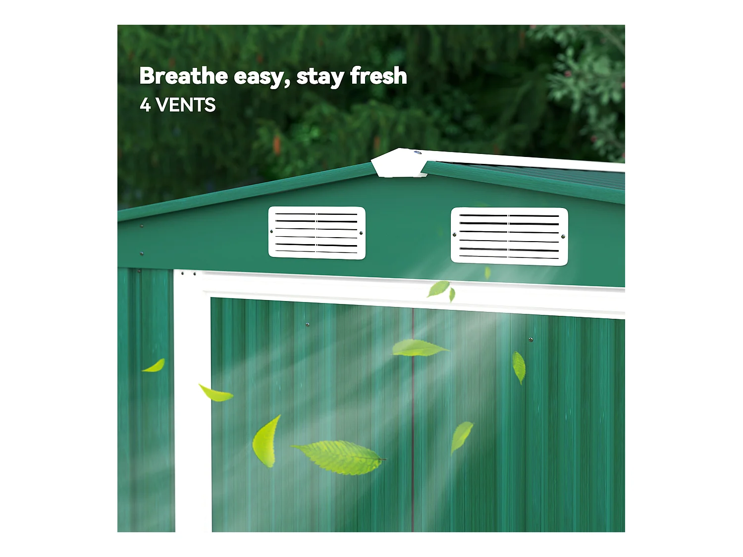 Casetta da giardino in lamiera di acciaio 258x206x178 cm verde