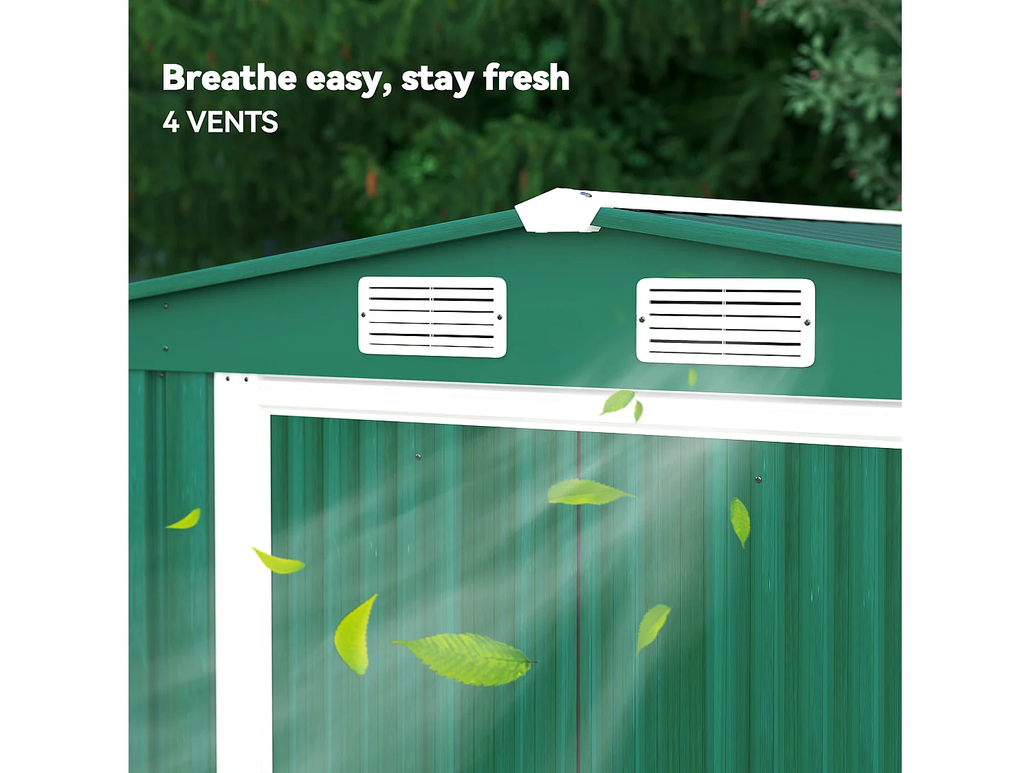 Casetta da giardino in lamiera di acciaio 258x206x178 cm verde