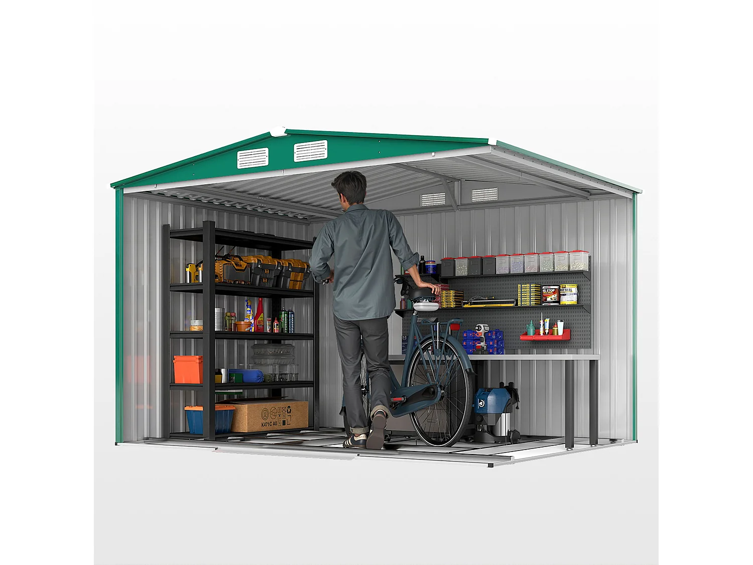 Casetta da giardino in lamiera di acciaio 258x206x178 cm verde