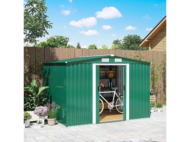 Casetta da giardino in lamiera di acciaio 258x206x178 cm verde