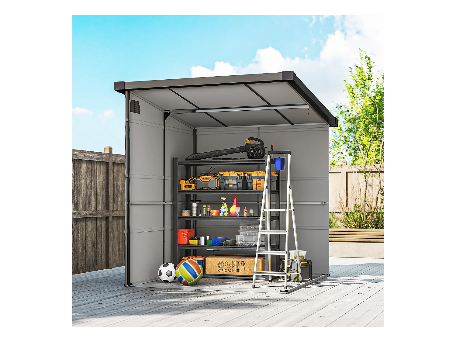 Casetta da giardino in plastica con finestre 1.9x1.9 m grigio