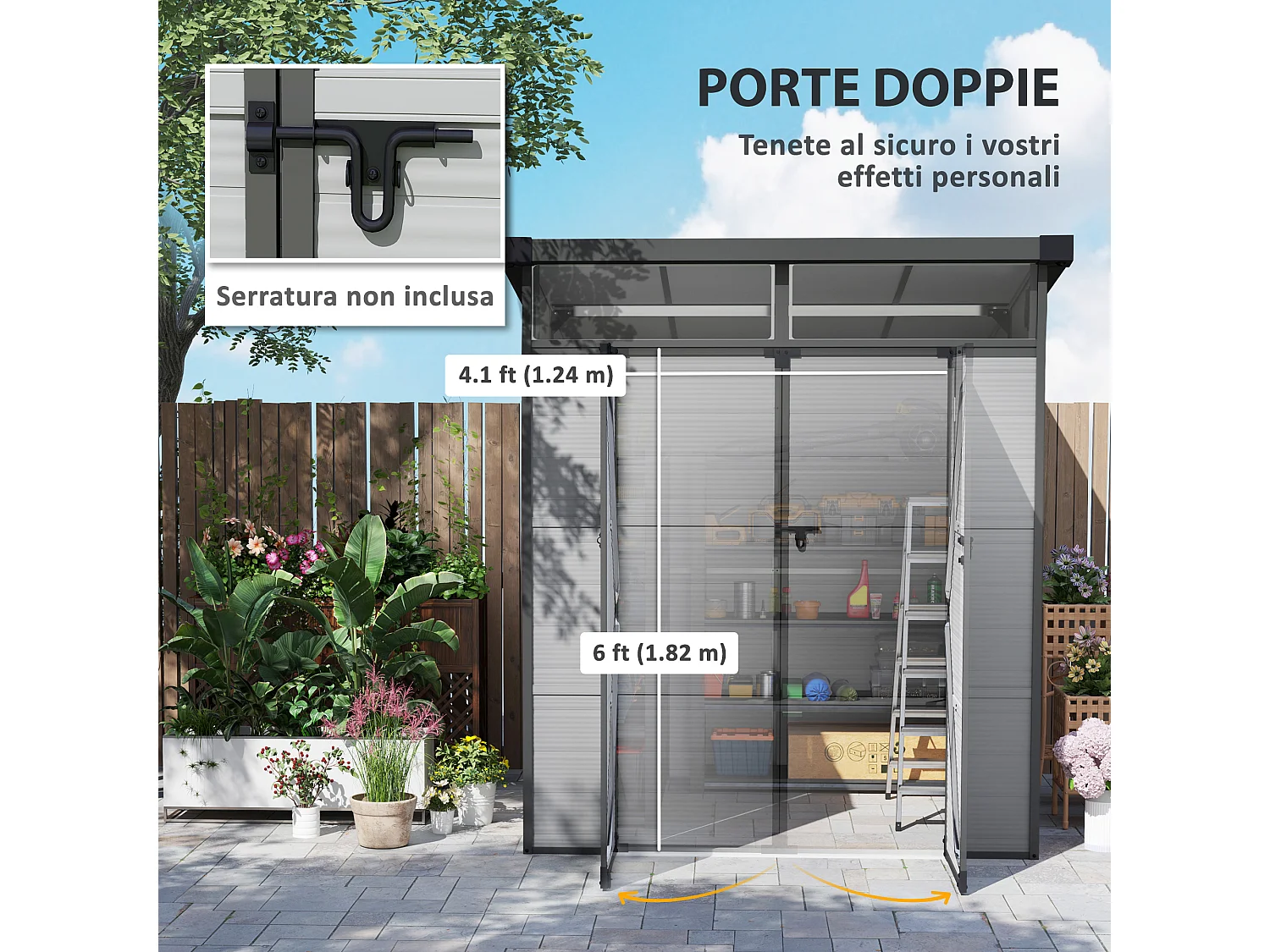 Casetta da giardino in plastica con finestre 1.9x1.9 m grigio