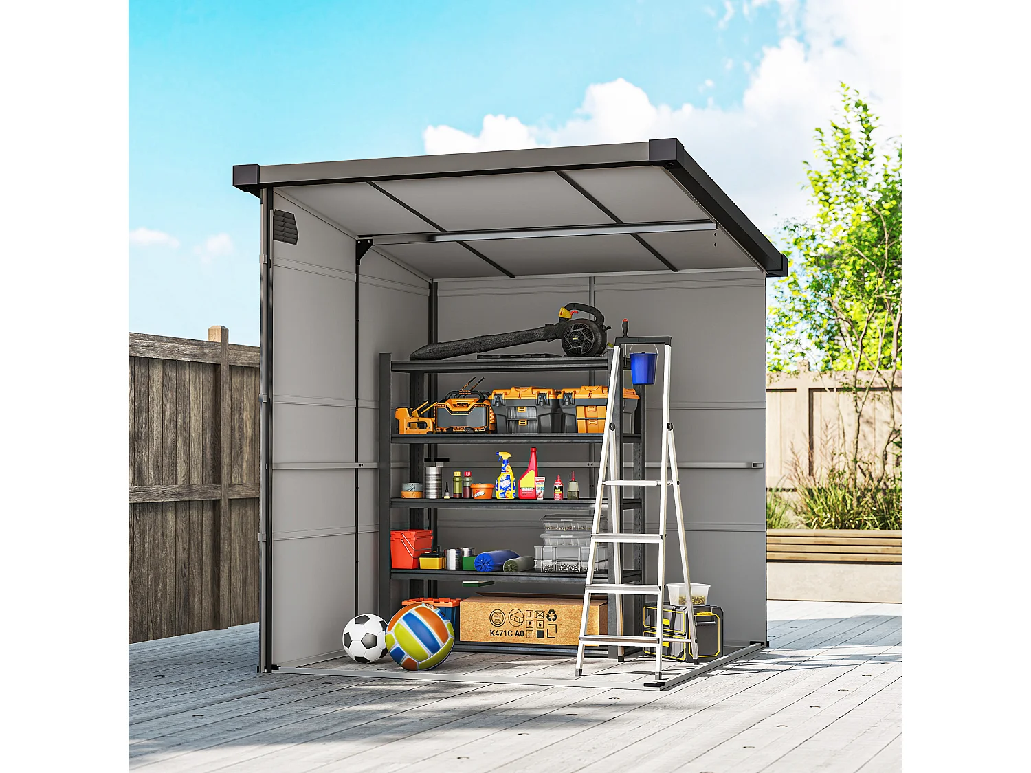 Casetta da giardino in plastica con finestre 1.9x1.9 m grigio