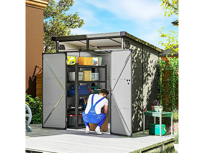 Casetta da giardino in plastica con finestre 1.9x1.9 m grigio