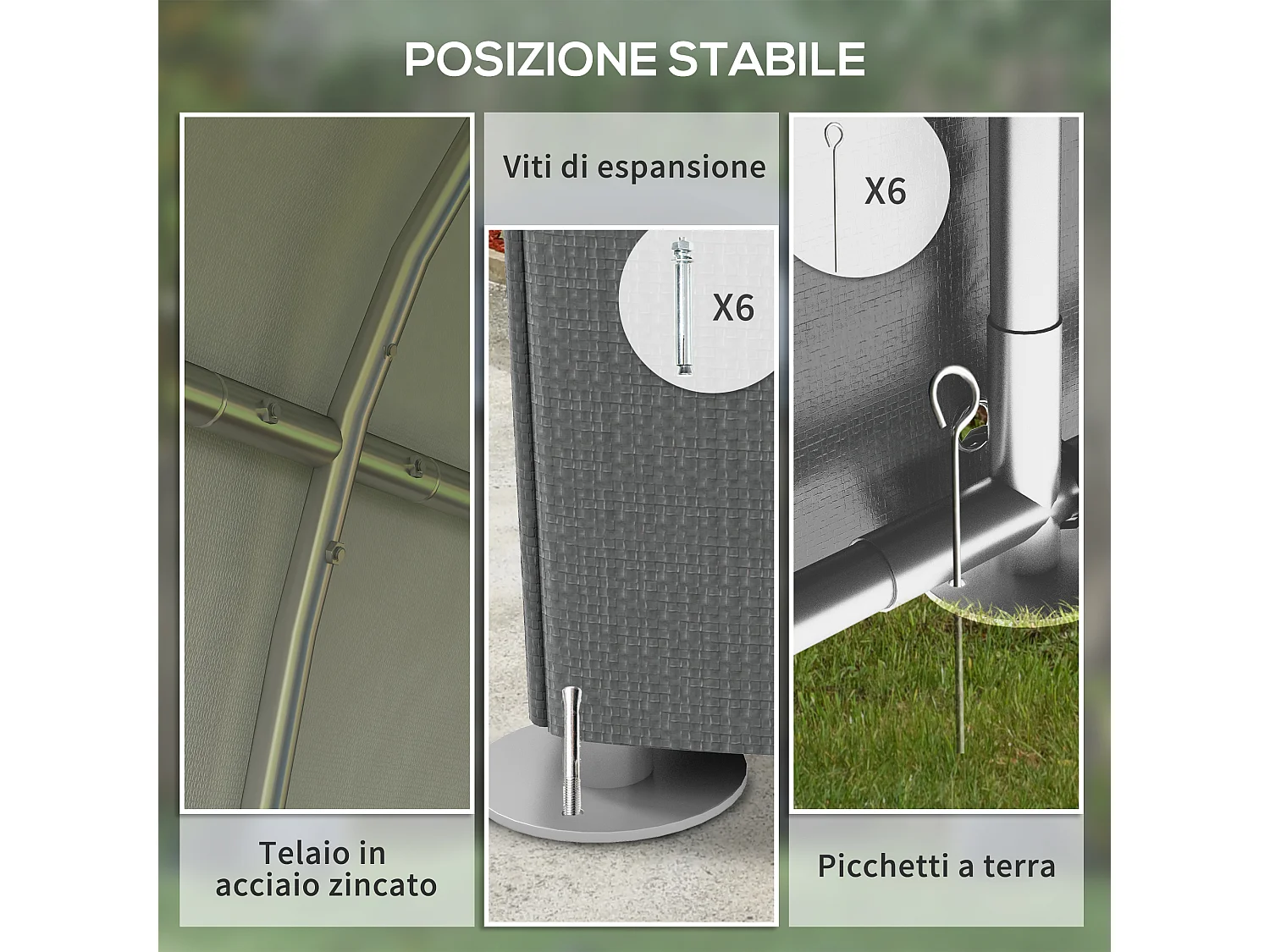 Capanno attrezzi anti uv con ingresso a zip in acciaio e pe grigio