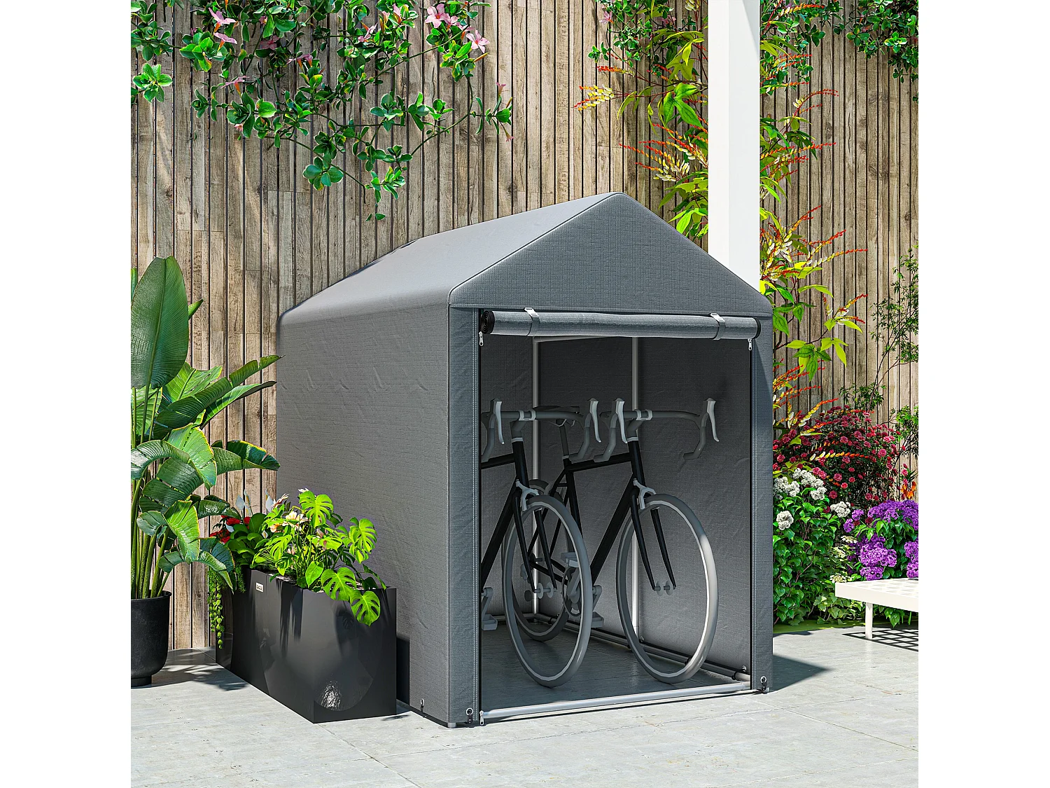 Capanno attrezzi anti uv con ingresso a zip in acciaio e pe grigio