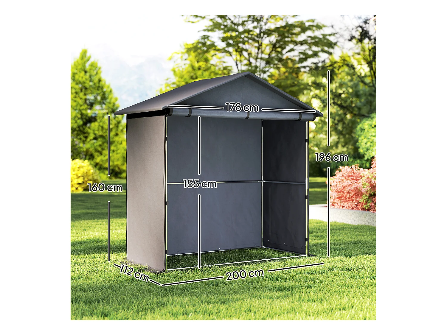 Capanno da giardino con porta avvolgibile grigio scuro