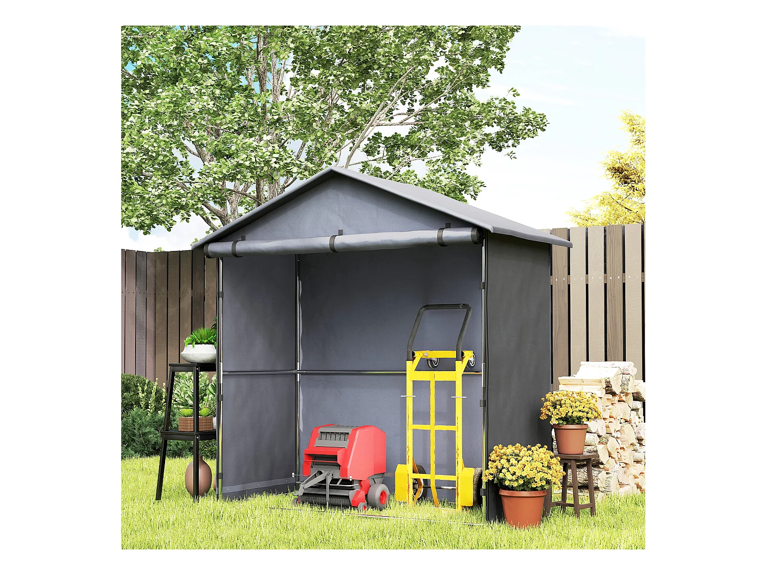 Capanno da giardino con porta avvolgibile grigio scuro