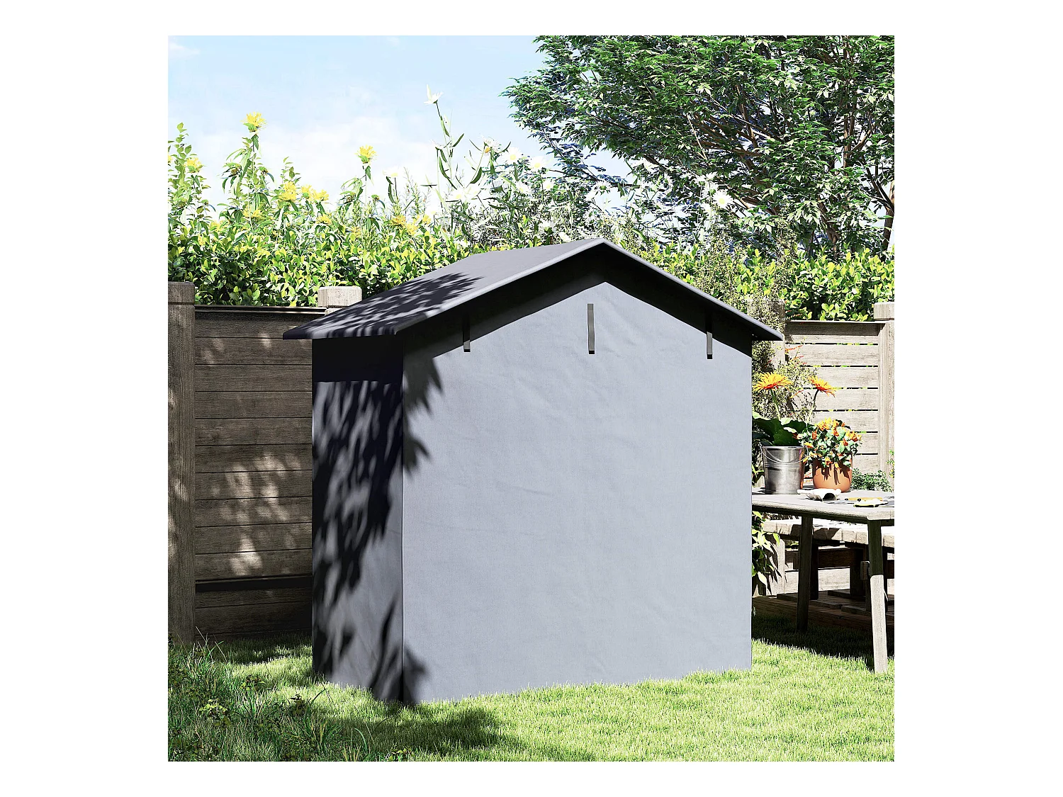 Capanno da giardino con porta avvolgibile grigio scuro