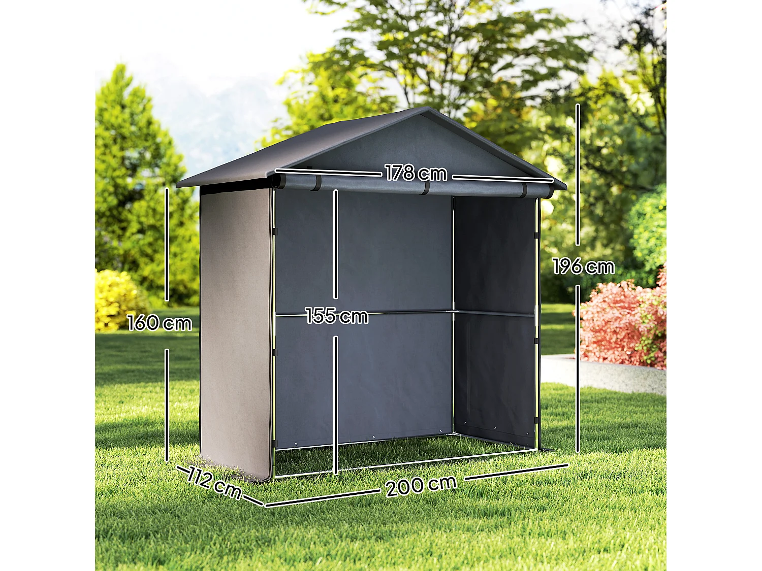 Capanno da giardino con porta avvolgibile grigio scuro