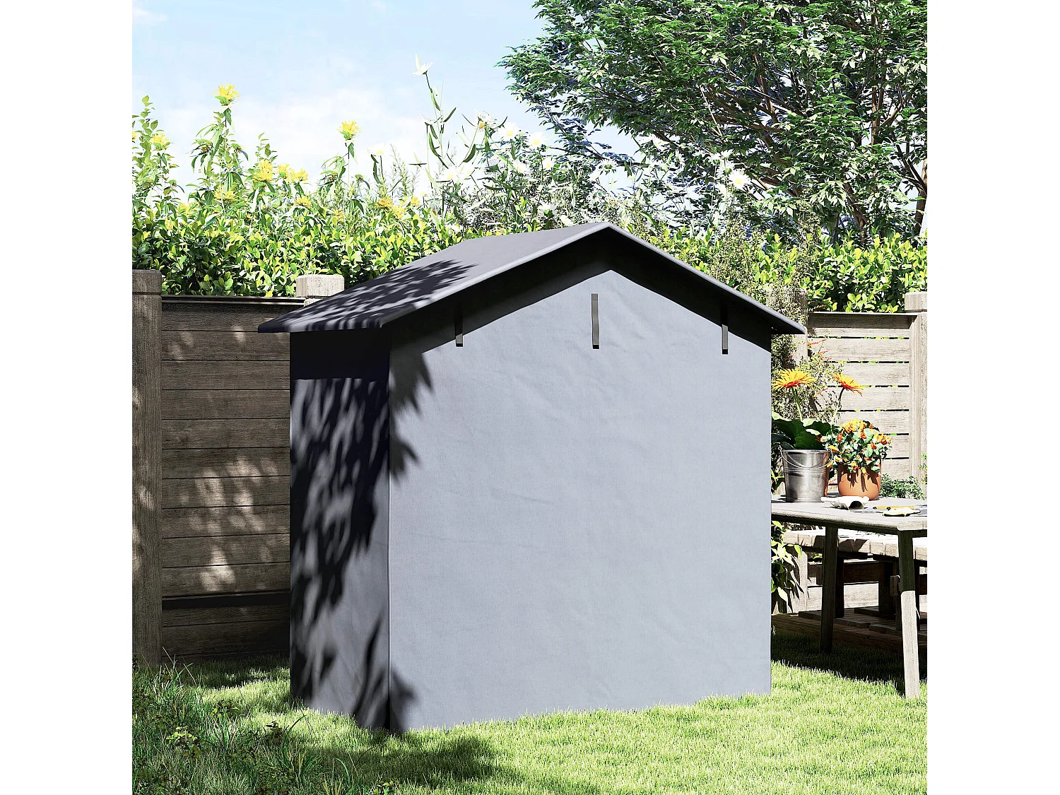 Capanno da giardino con porta avvolgibile grigio scuro