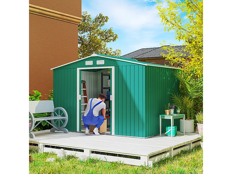 Capanno attrezzi in acciaio con porte scorrevoli 277x195x192 cm verde