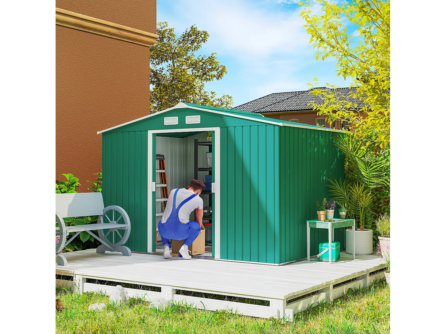 Capanno attrezzi in acciaio con porte scorrevoli 277x195x192 cm verde