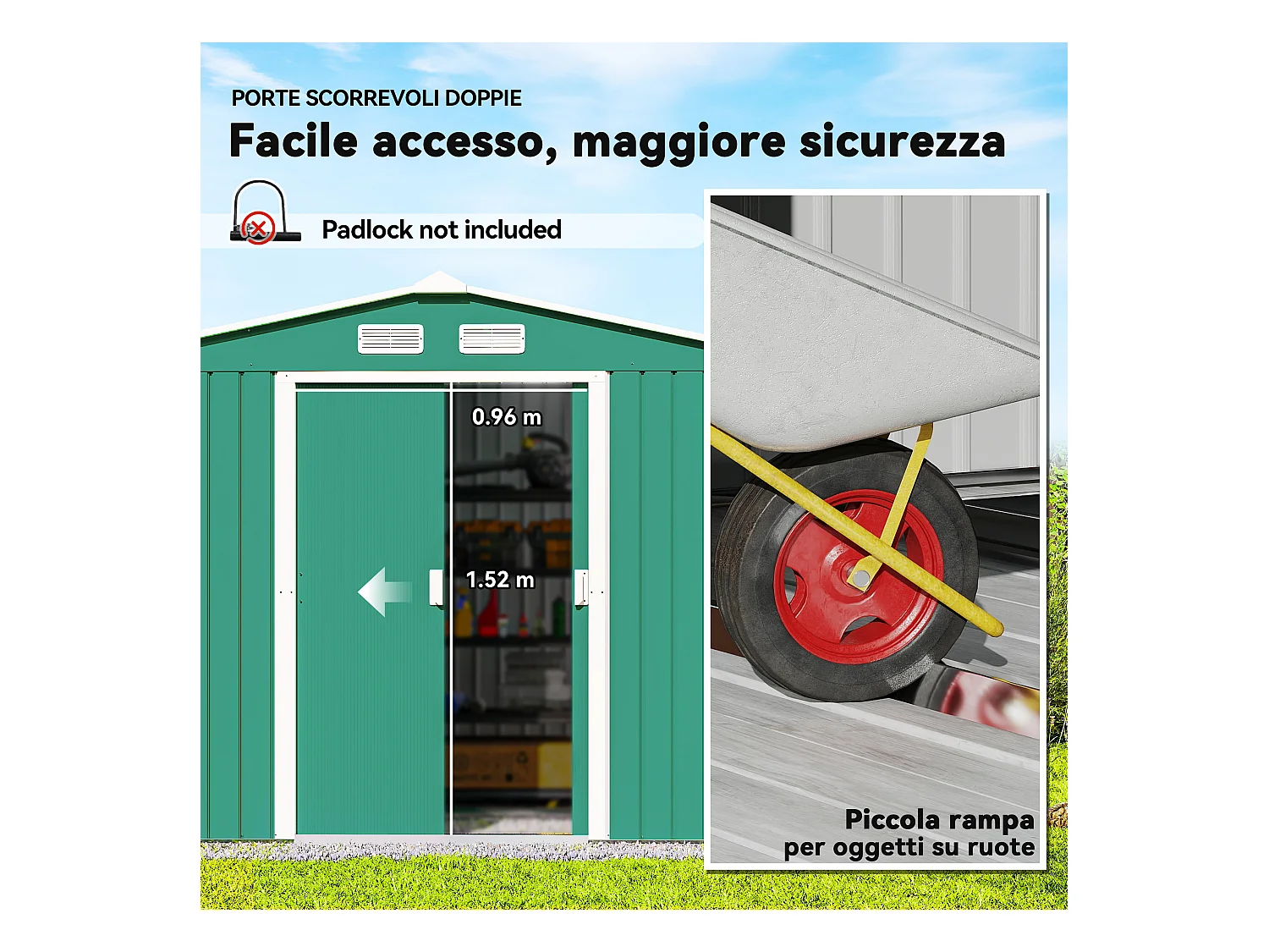 Capanno attrezzi in acciaio con porte scorrevoli 277x195x192 cm verde