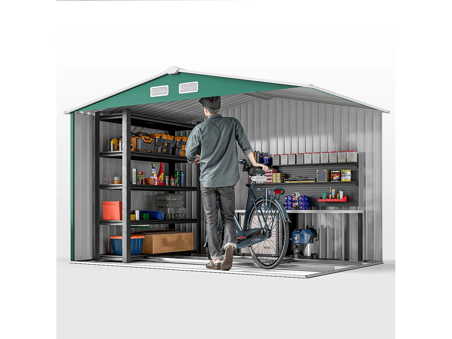 Capanno attrezzi in acciaio con porte scorrevoli 277x195x192 cm verde