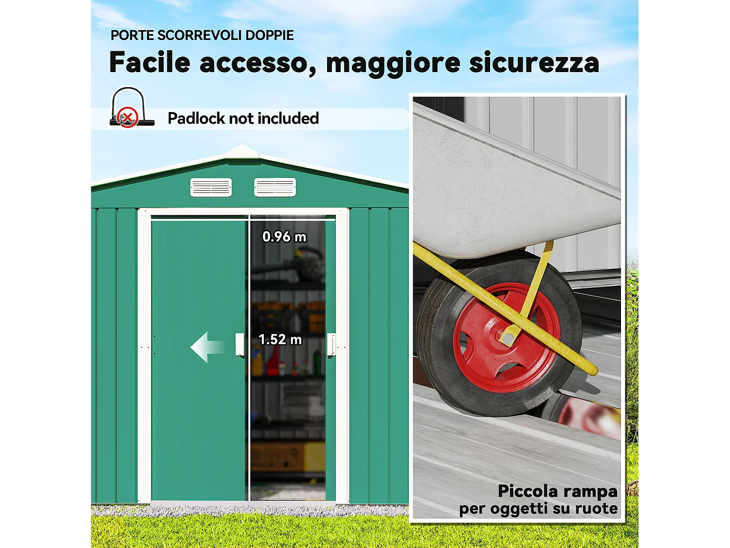 Capanno attrezzi in acciaio con porte scorrevoli 277x195x192 cm verde