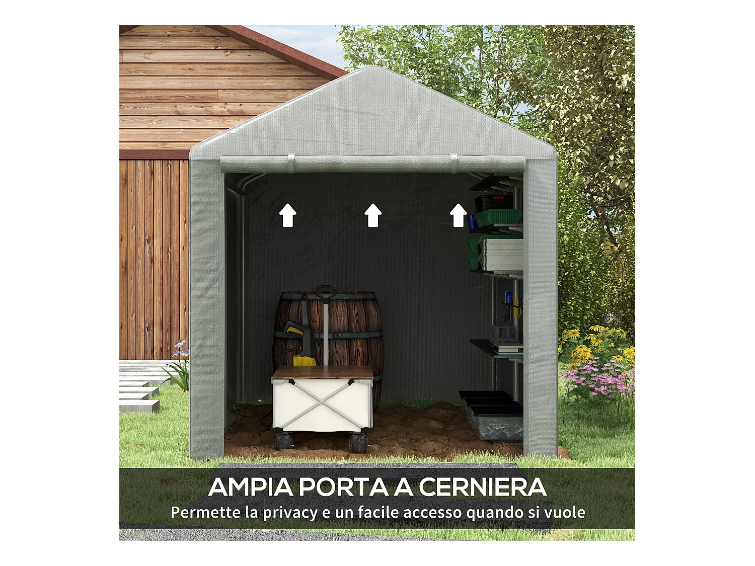 Capanno porta attrezzi tenda garage per bici 1.6x2m grigio chiaro