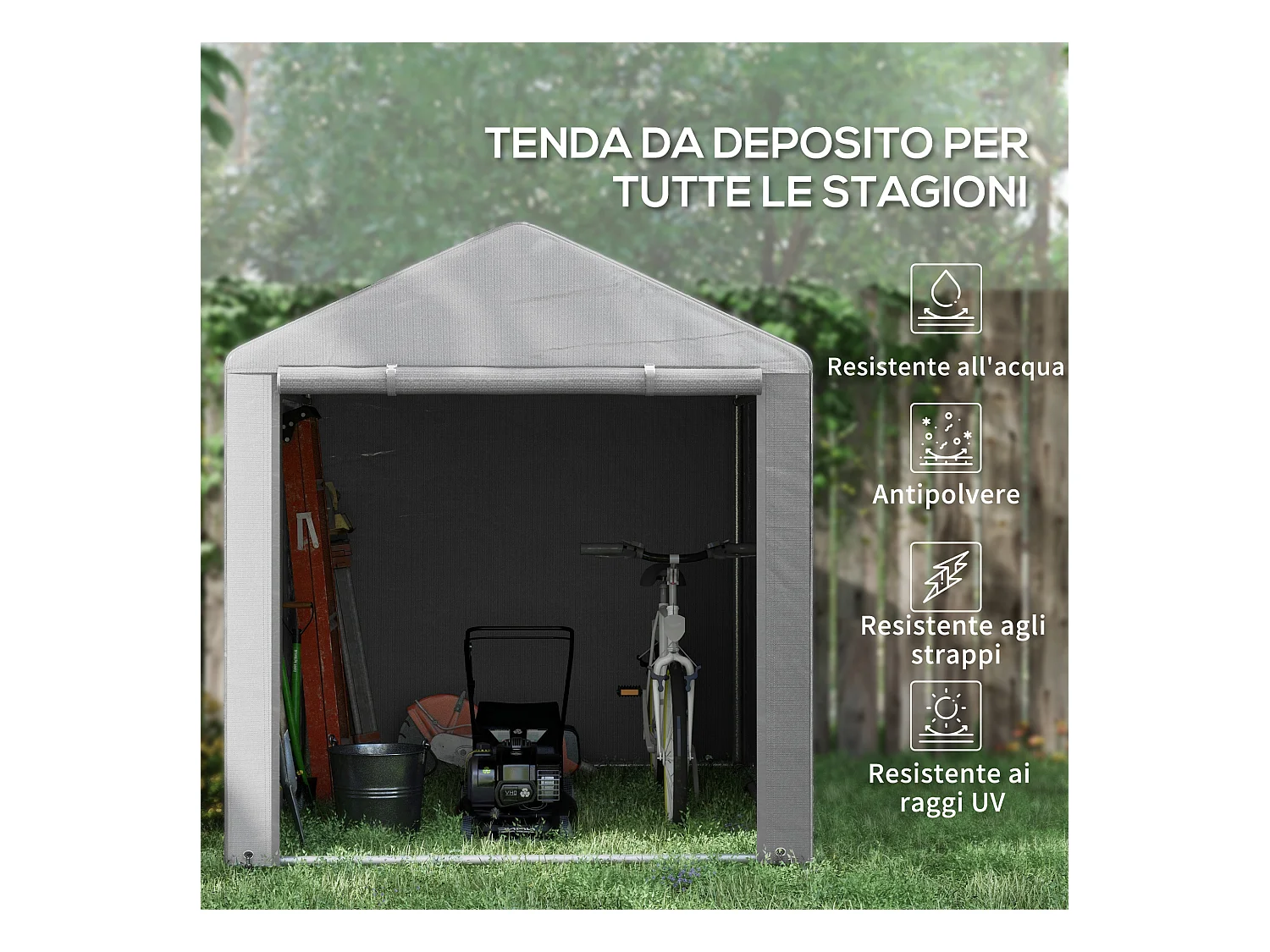 Capanno porta attrezzi tenda garage per bici 1.6x2m grigio chiaro
