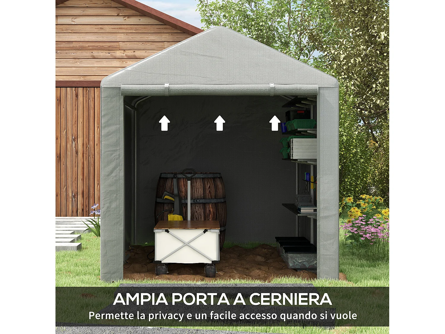 Capanno porta attrezzi tenda garage per bici 1.6x2m grigio chiaro