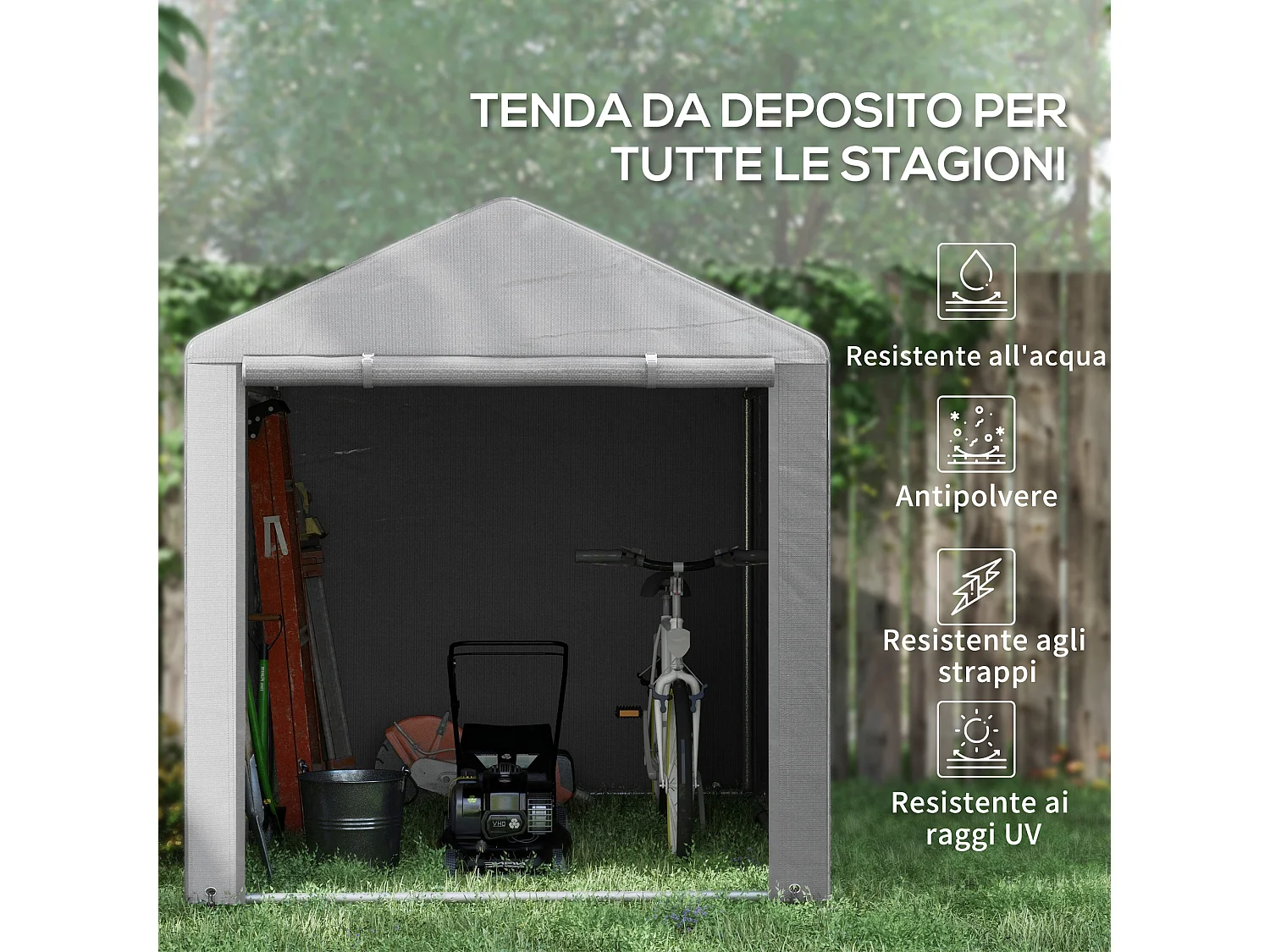 Capanno porta attrezzi tenda garage per bici 1.6x2m grigio chiaro