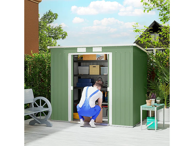 Casetta da giardino in acciaio con prese d'aria doppia porta