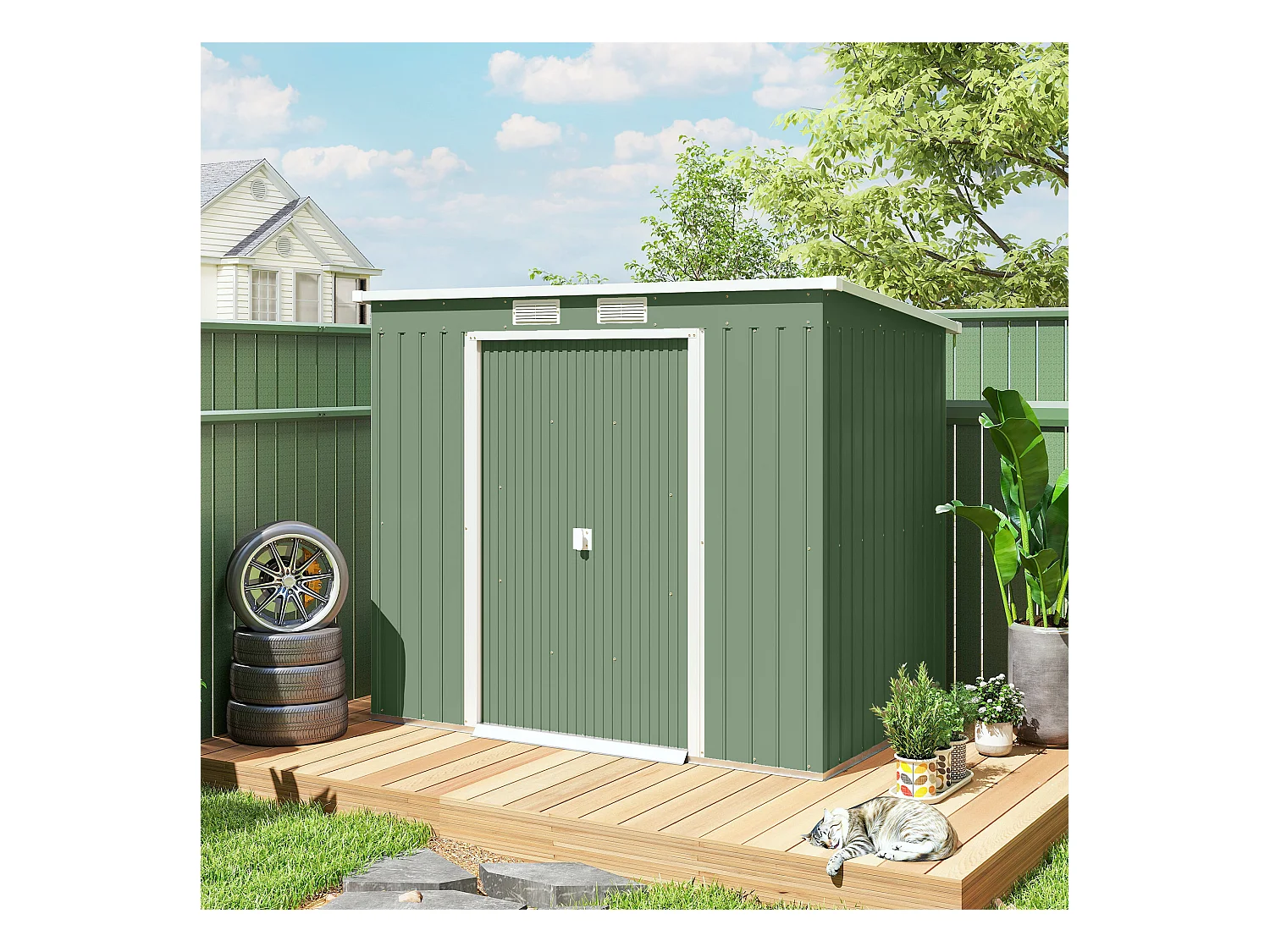 Casetta da giardino in acciaio con prese d'aria doppia porta