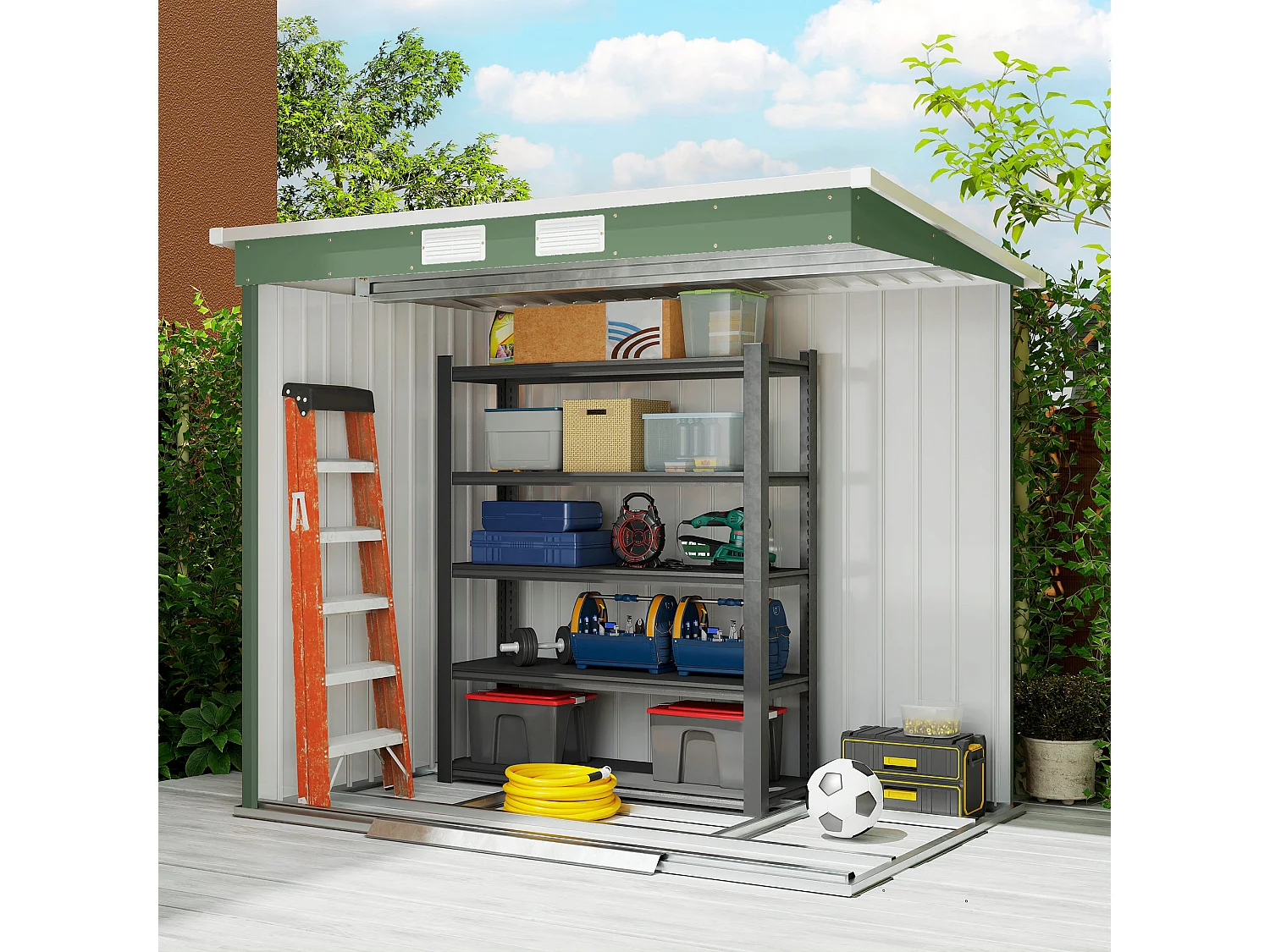 Casetta da giardino in acciaio con prese d'aria doppia porta