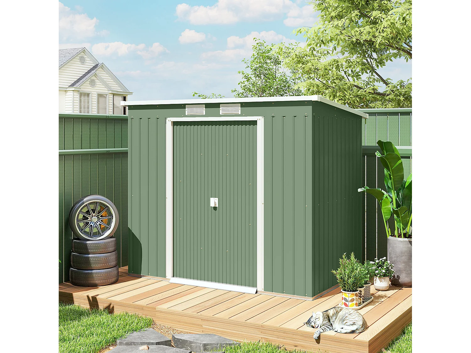 Casetta da giardino in acciaio con prese d'aria doppia porta