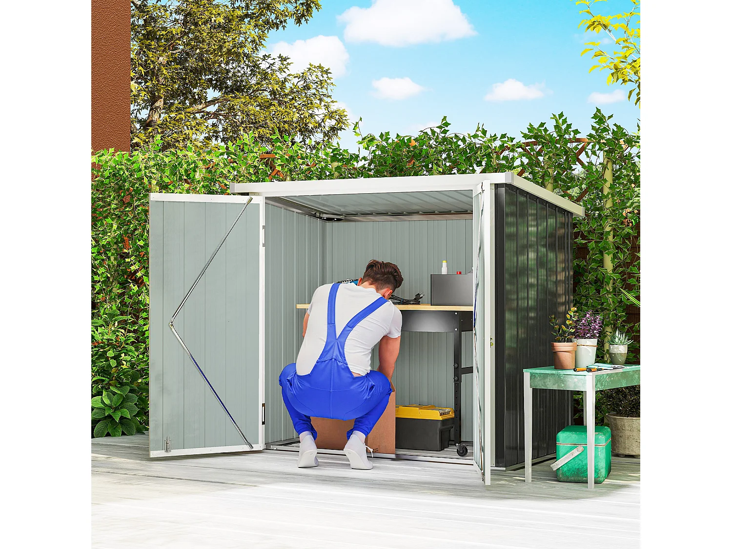 Casetta da giardino in lamiera con doppia porta 147x86x134cm