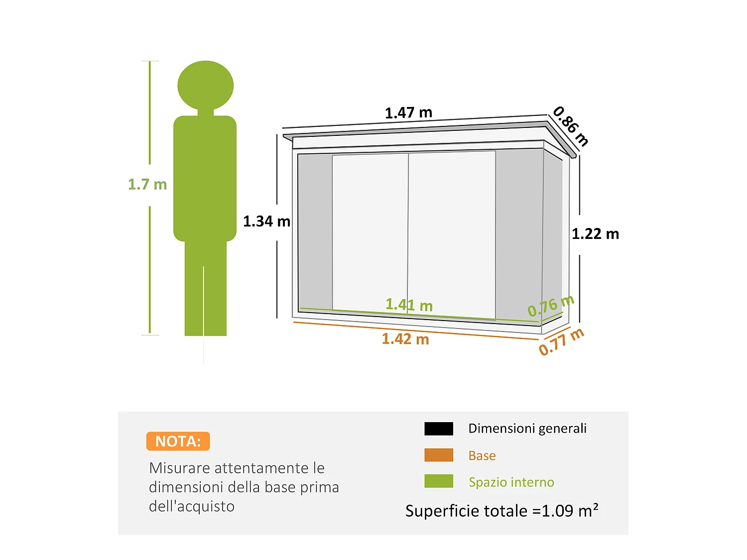 Casetta da giardino in lamiera con doppia porta 147x86x134cm