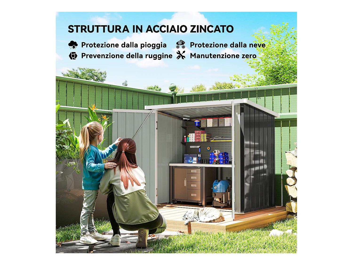 Casetta da giardino in lamiera con doppia porta 147x86x134cm