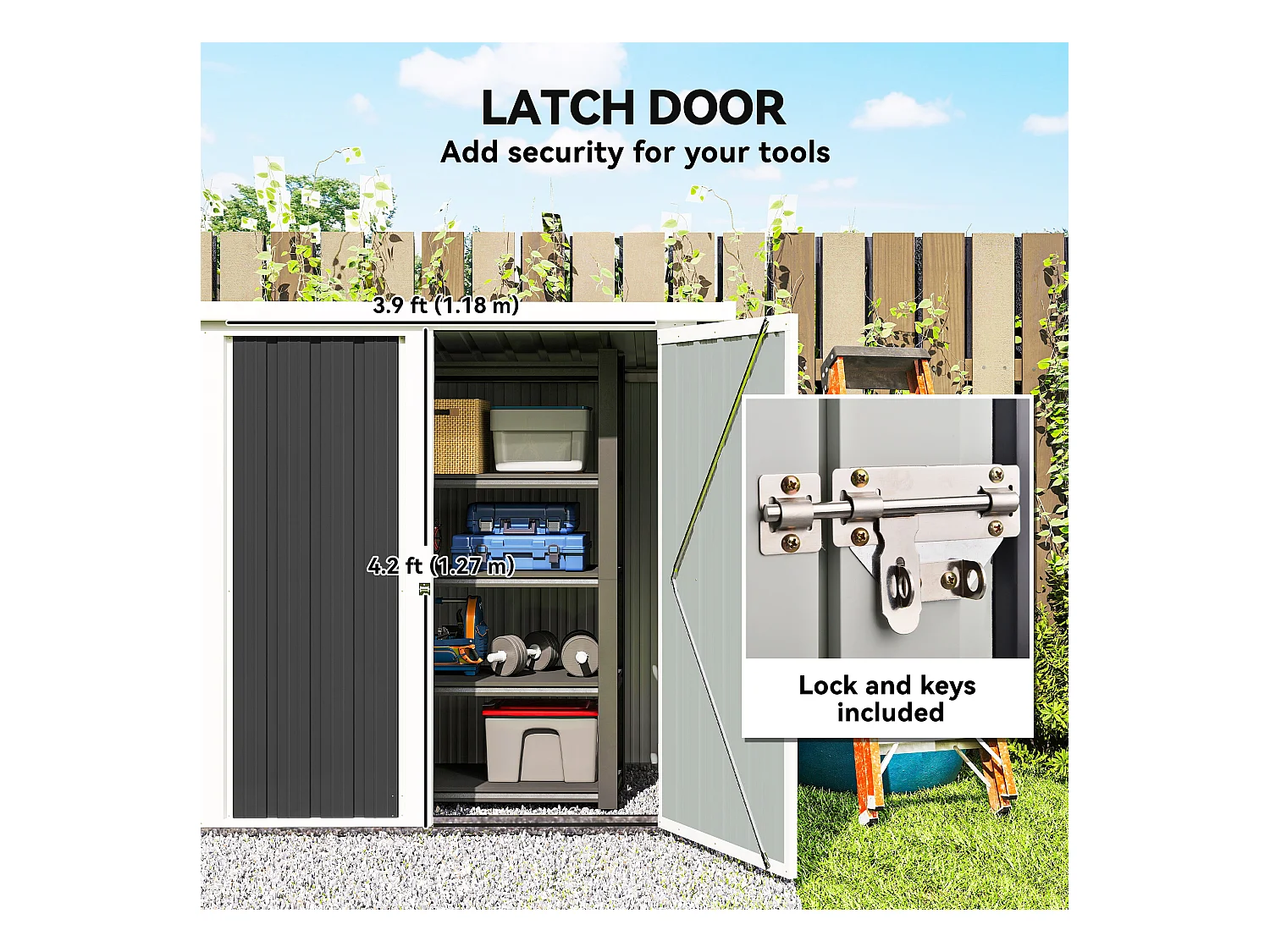 Casetta da giardino in lamiera con doppia porta 147x86x134cm